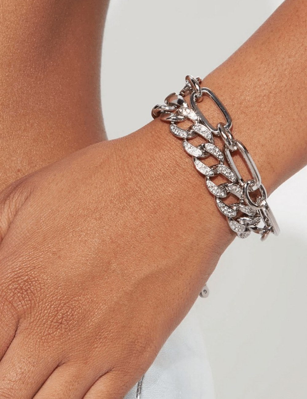 Layered Punk Rhinestone Bracelet — silver bracelet