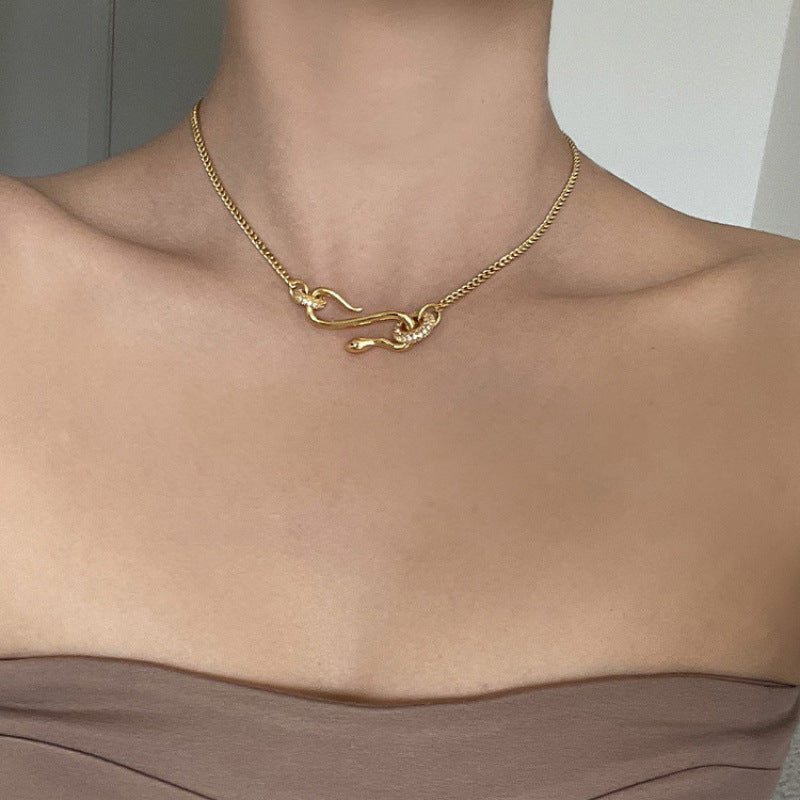 Snake Chain Cross Necklace — necklace, view 2