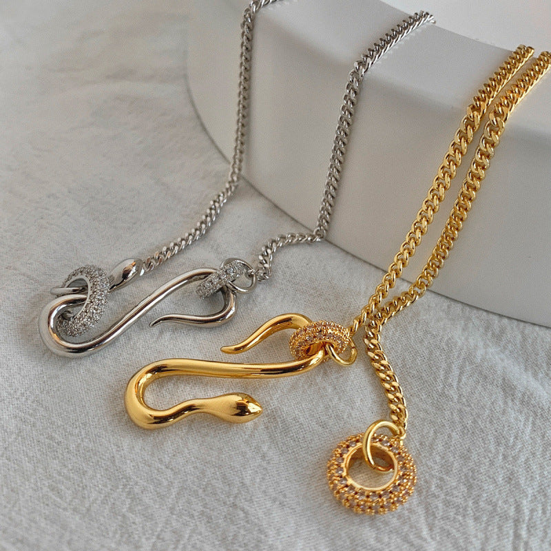 Snake Chain Cross Necklace — necklace, view 4