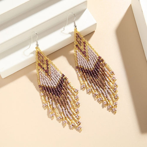 Beaded Tassel Long Earrings — earrings, view 2