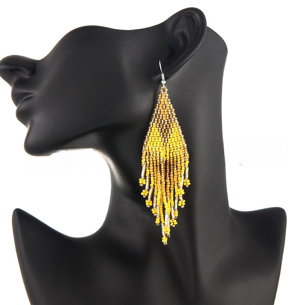 Beaded Tassel Long Earrings — earrings, view 3