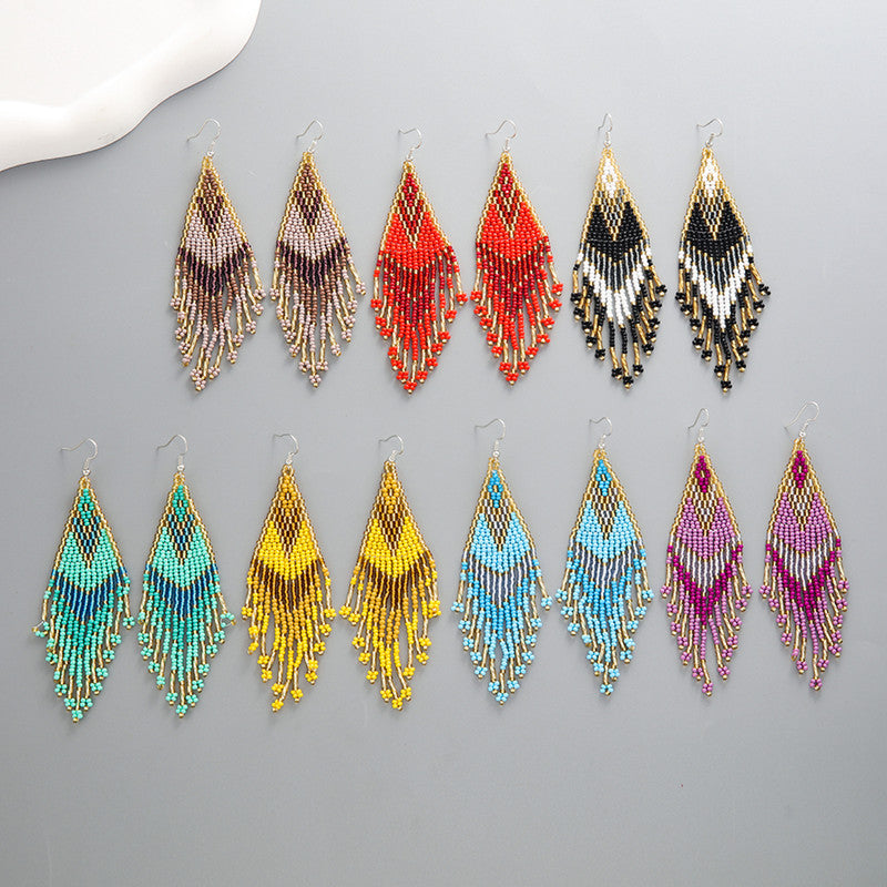 Beaded Tassel Long Earrings — earrings, view 4