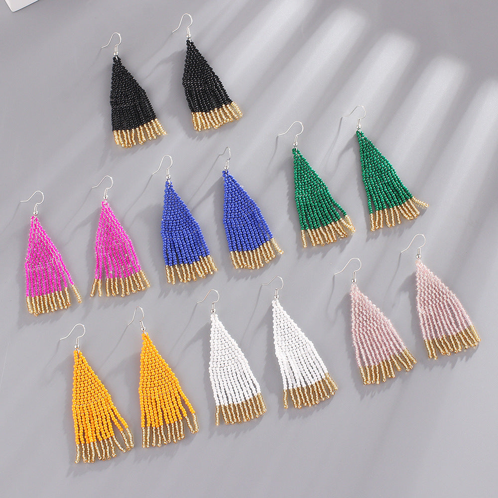 Beaded Tassel Drop Earrings — earrings, view 2