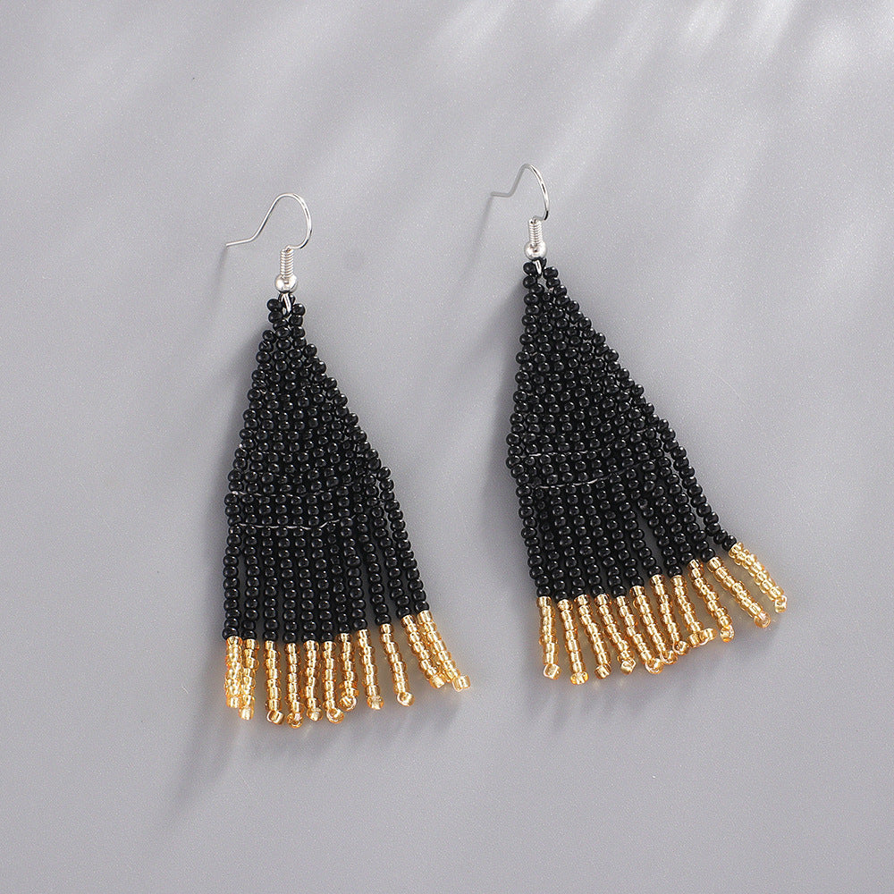 Beaded Tassel Drop Earrings — earrings, view 3