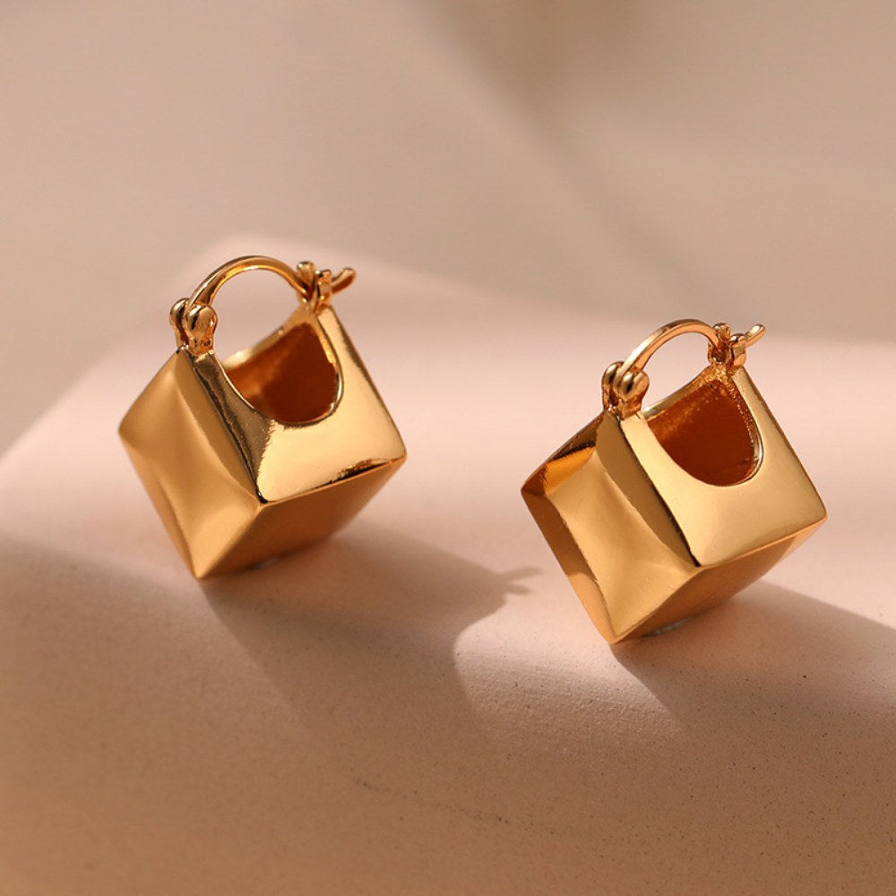 Square Shaped Copper Hoop Earrings — gold earrings