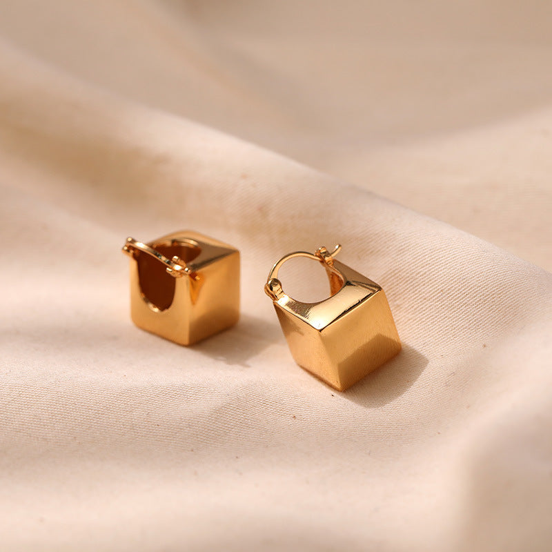 Square Shaped Copper Hoop Earrings — gold earrings, view 3