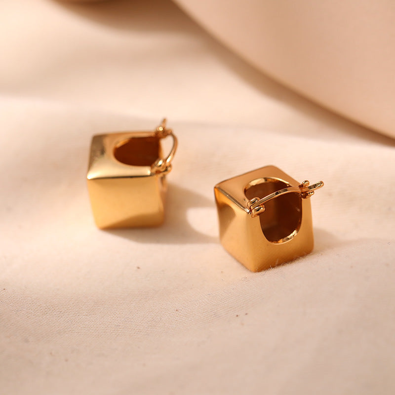 Square Shaped Copper Hoop Earrings — gold earrings, view 4