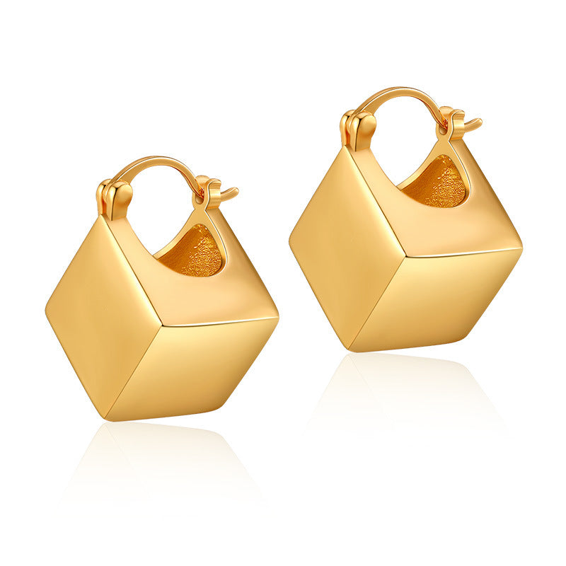 Square Shaped Copper Hoop Earrings — gold earrings, view 5