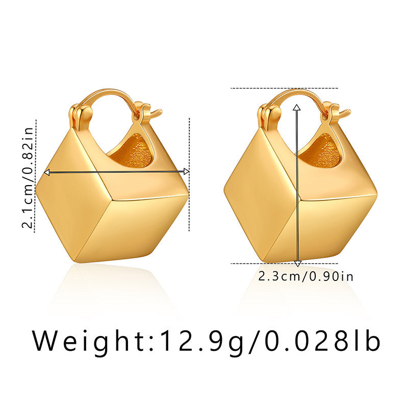 Square Shaped Copper Hoop Earrings — gold earrings, view 6