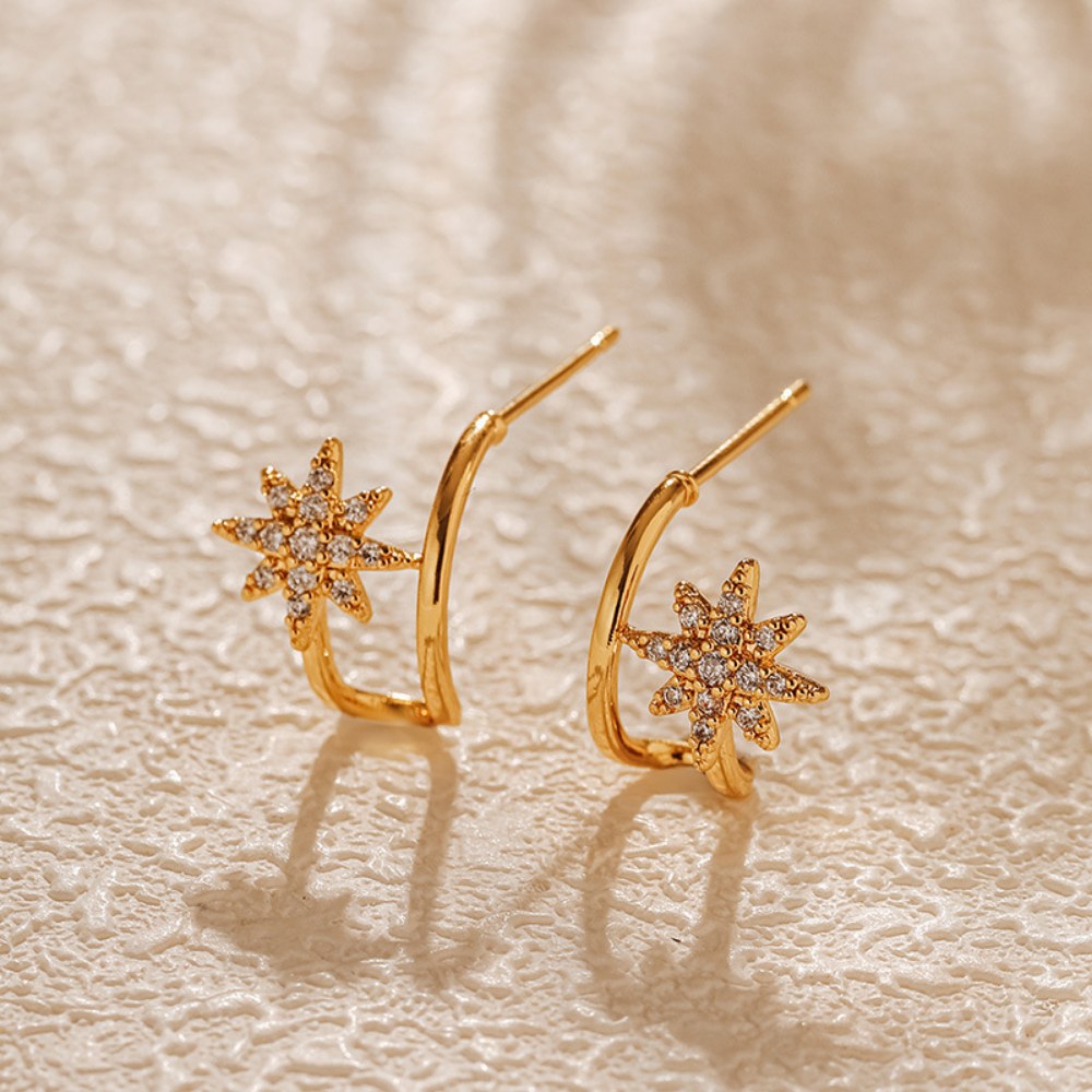 Snowflake Zircon Stud Earrings — gold earrings