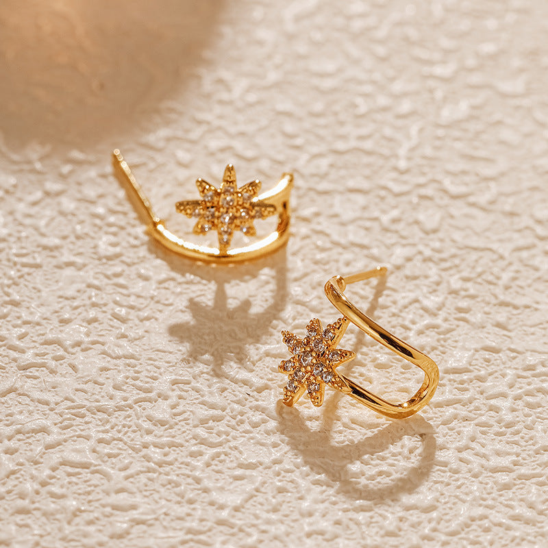 Snowflake Zircon Stud Earrings — gold earrings, view 2