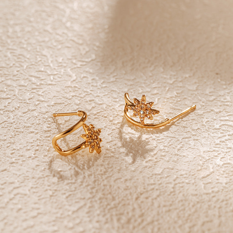Snowflake Zircon Stud Earrings — gold earrings, view 3
