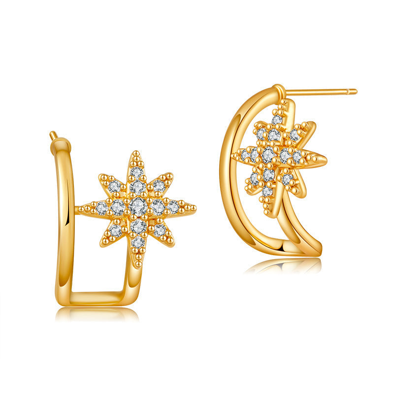 Snowflake Zircon Stud Earrings — gold earrings, view 5