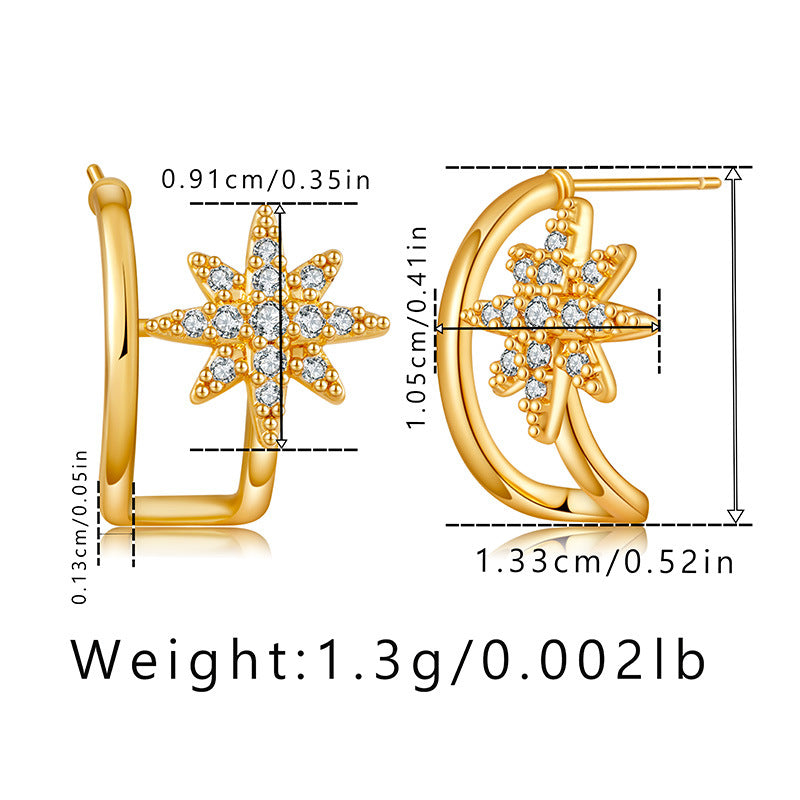 Snowflake Zircon Stud Earrings — gold earrings, view 6