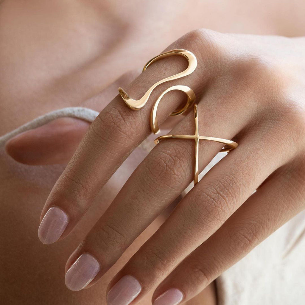 Irregular Cross Layered Ring — gold ring, view 4