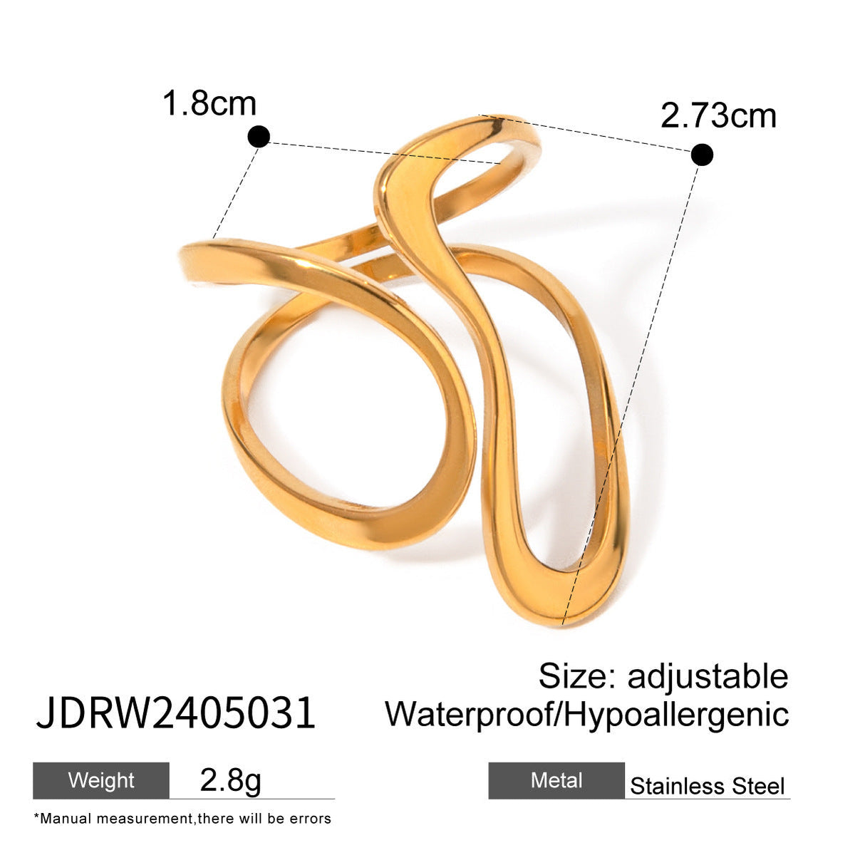 Irregular Cross Layered Ring — gold ring, view 6