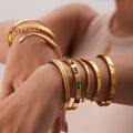 Zircon-Detail Steel Bangle — bracelet