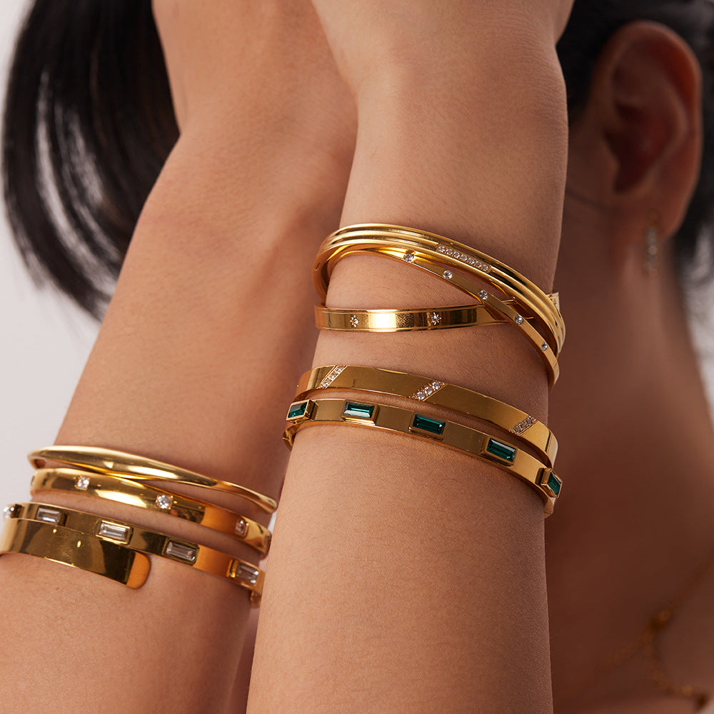 Zircon-Detail Steel Bangle — bracelet, view 4