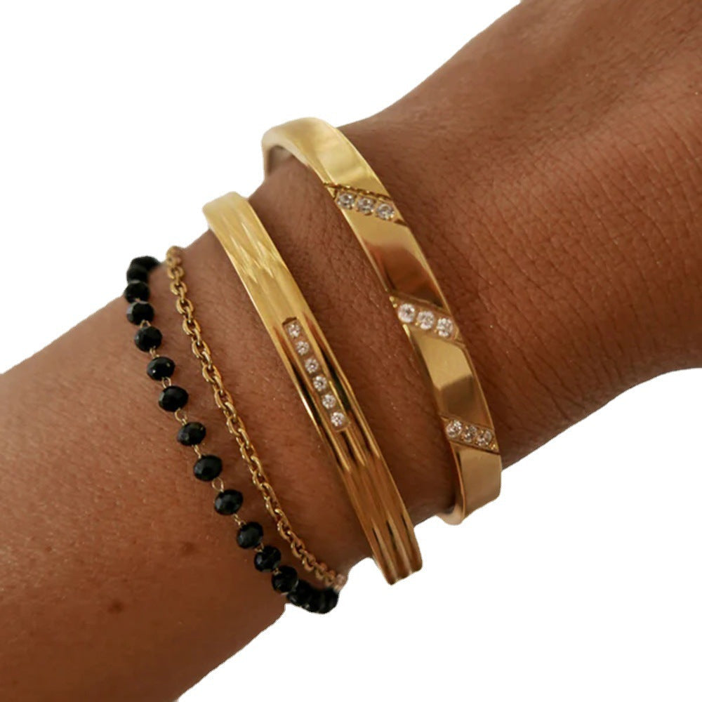 Zircon-Detail Steel Bangle — bracelet, view 5