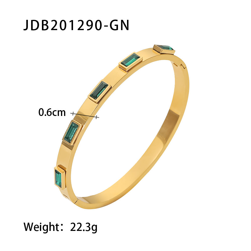 Zircon-Detail Steel Bangle — bracelet, view 6