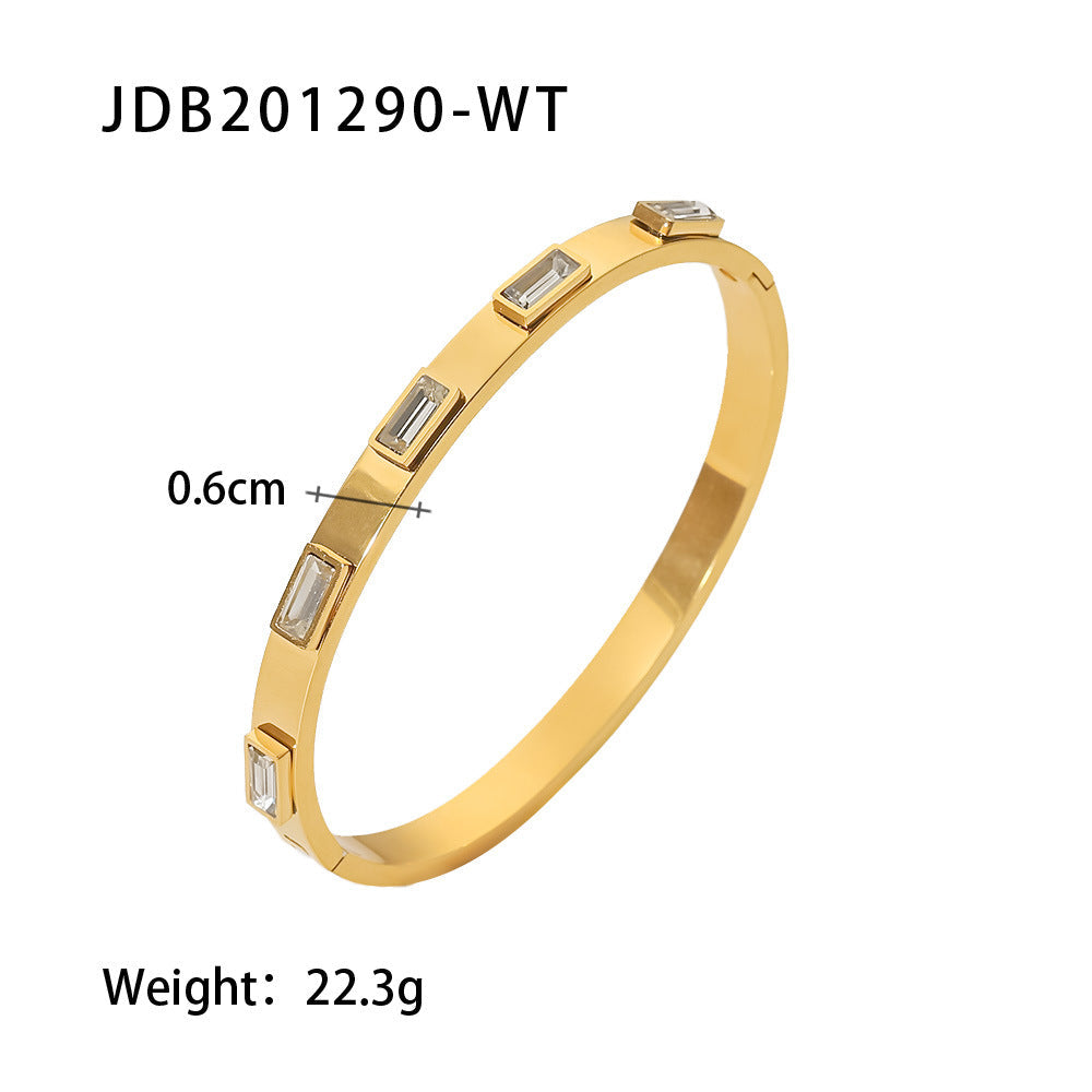 Zircon-Detail Steel Bangle — bracelet, view 7