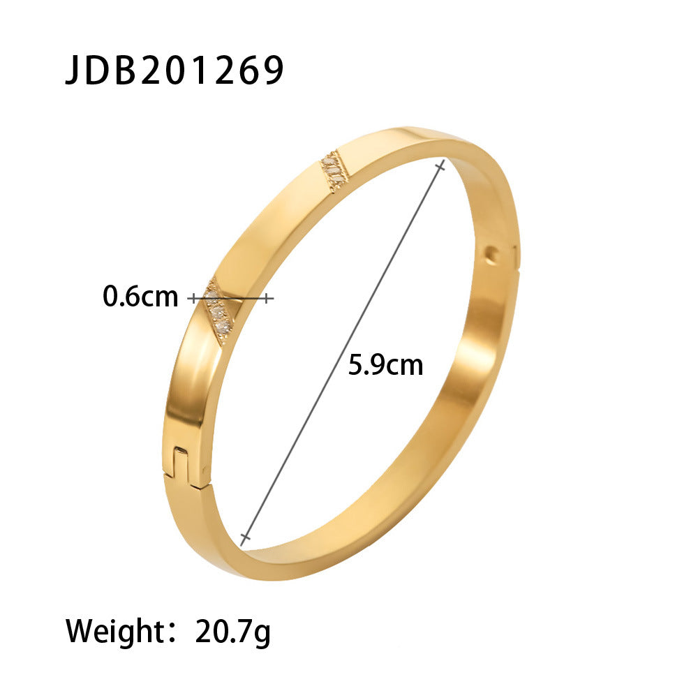 Zircon-Detail Steel Bangle — bracelet, view 8