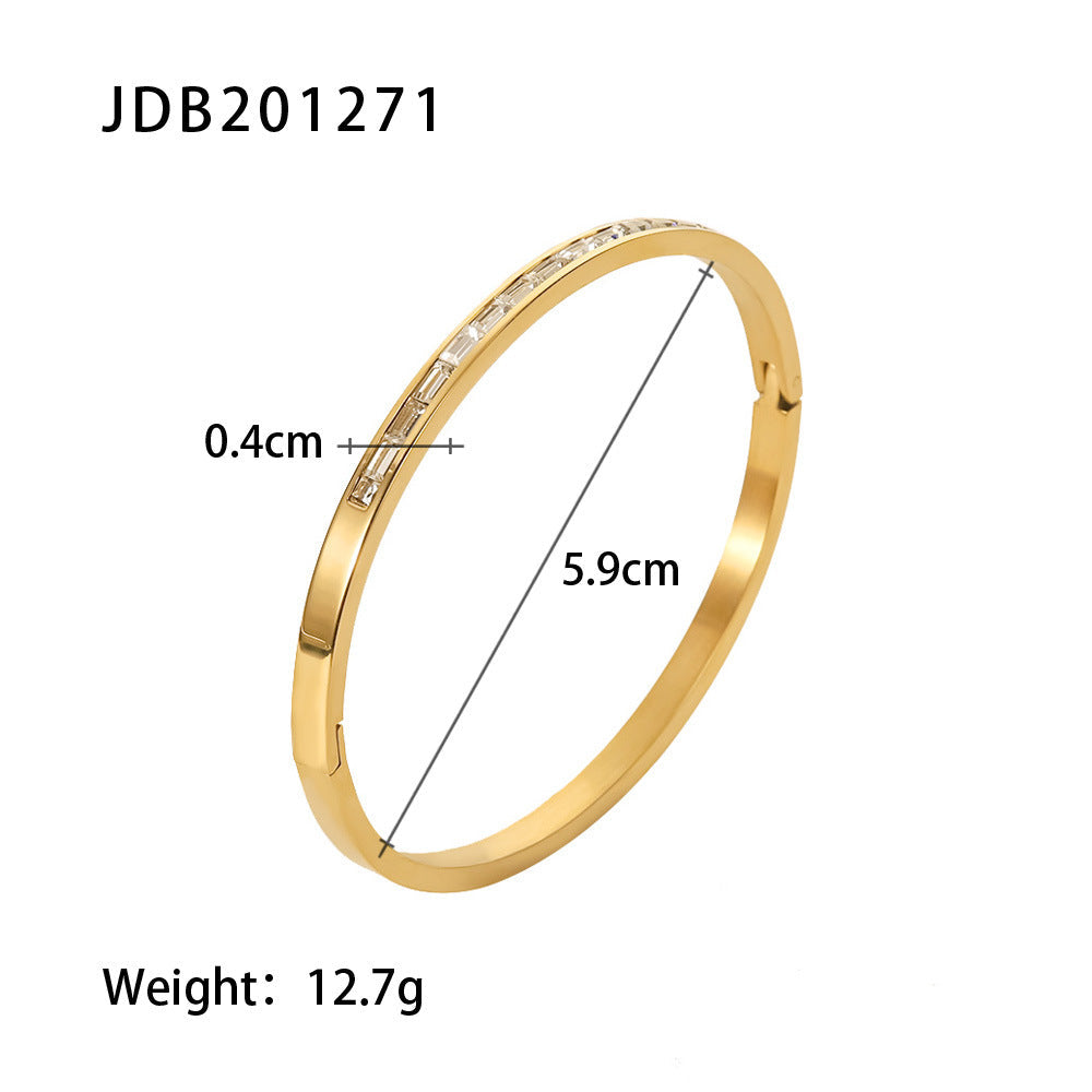 Zircon-Detail Steel Bangle — bracelet, view 10