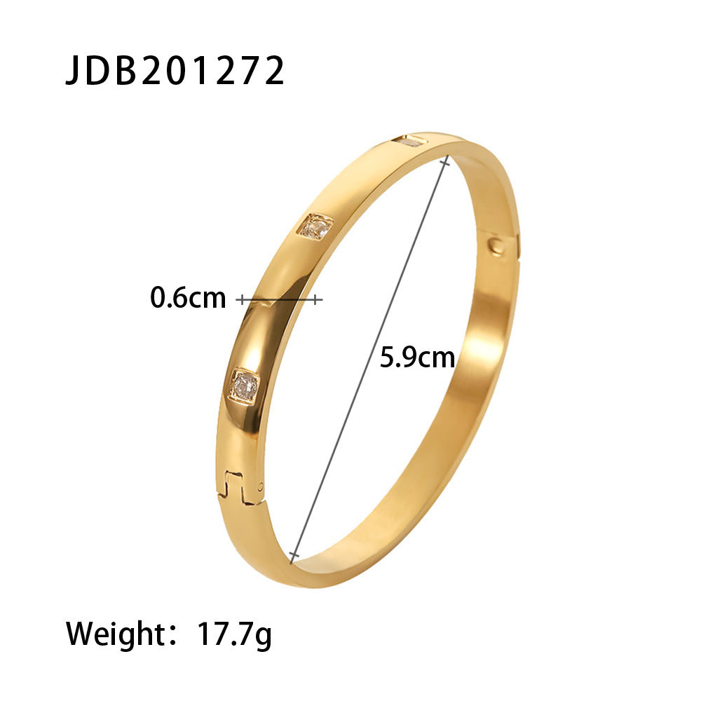Zircon-Detail Steel Bangle — bracelet, view 11