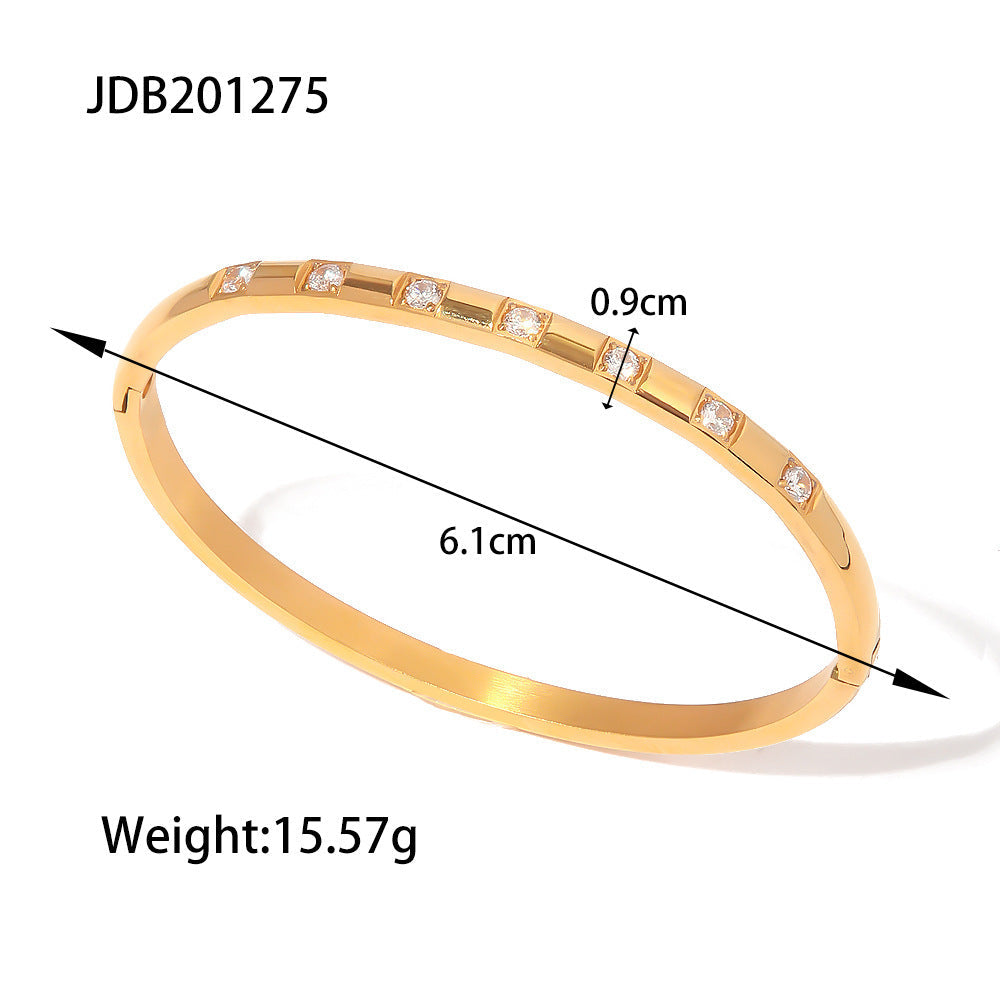 Zircon-Detail Steel Bangle — bracelet, view 12