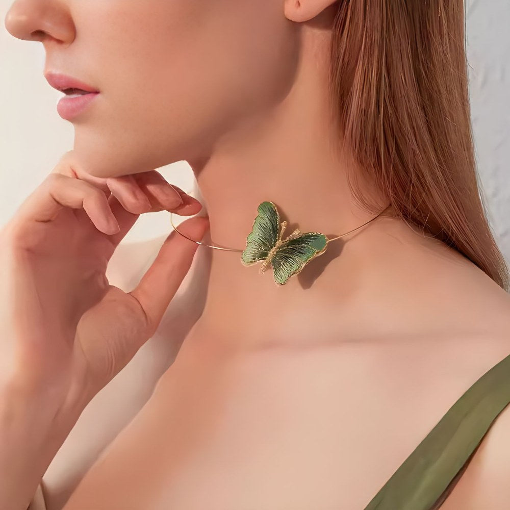 Embroidered Butterfly Choker Necklace — butterfly necklace