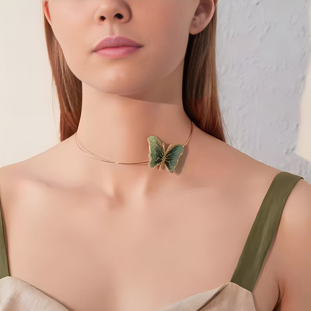 Embroidered Butterfly Choker Necklace — butterfly necklace, view 2