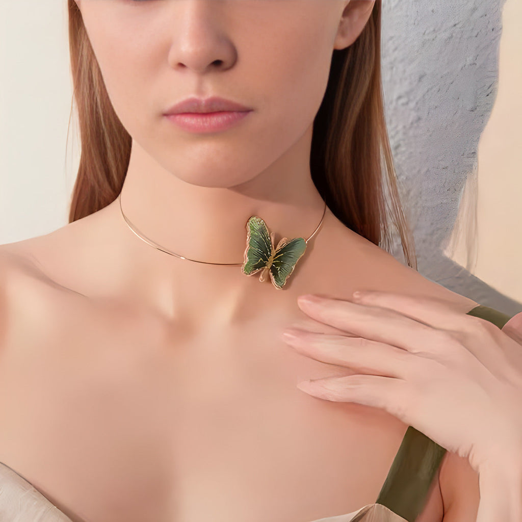 Embroidered Butterfly Choker Necklace — butterfly necklace, view 3