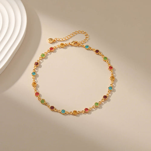 Colourful Zircon Chain Anklet — gold anklet, view 2