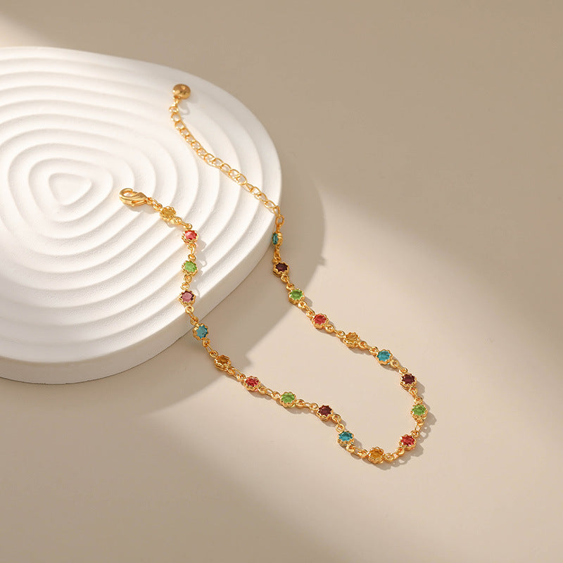 Colourful Zircon Chain Anklet — gold anklet, view 3