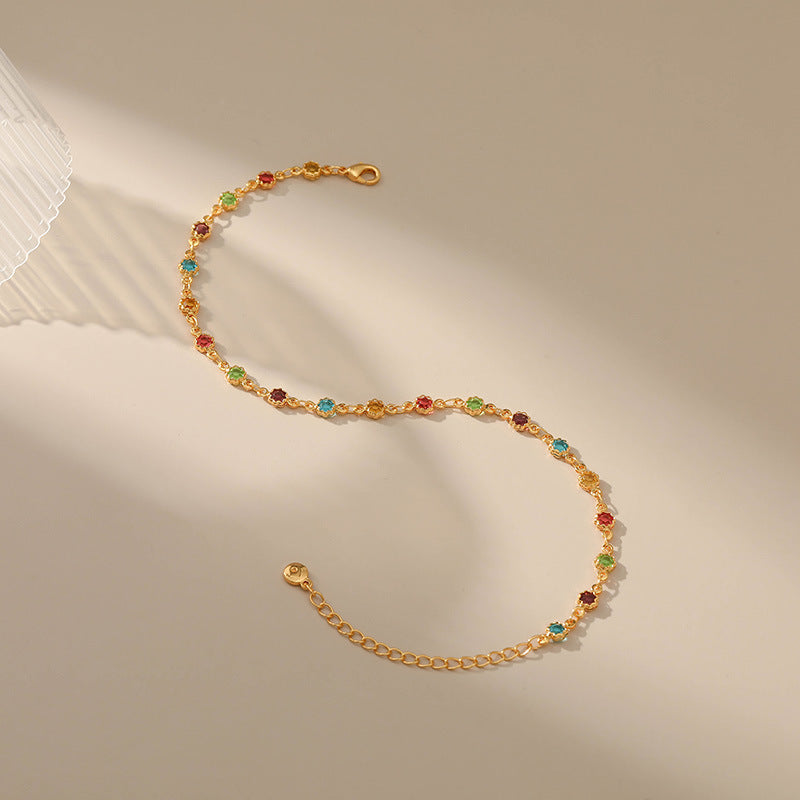 Colourful Zircon Chain Anklet — gold anklet, view 4