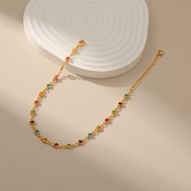 Colourful Zircon Chain Anklet — gold anklet, view 5