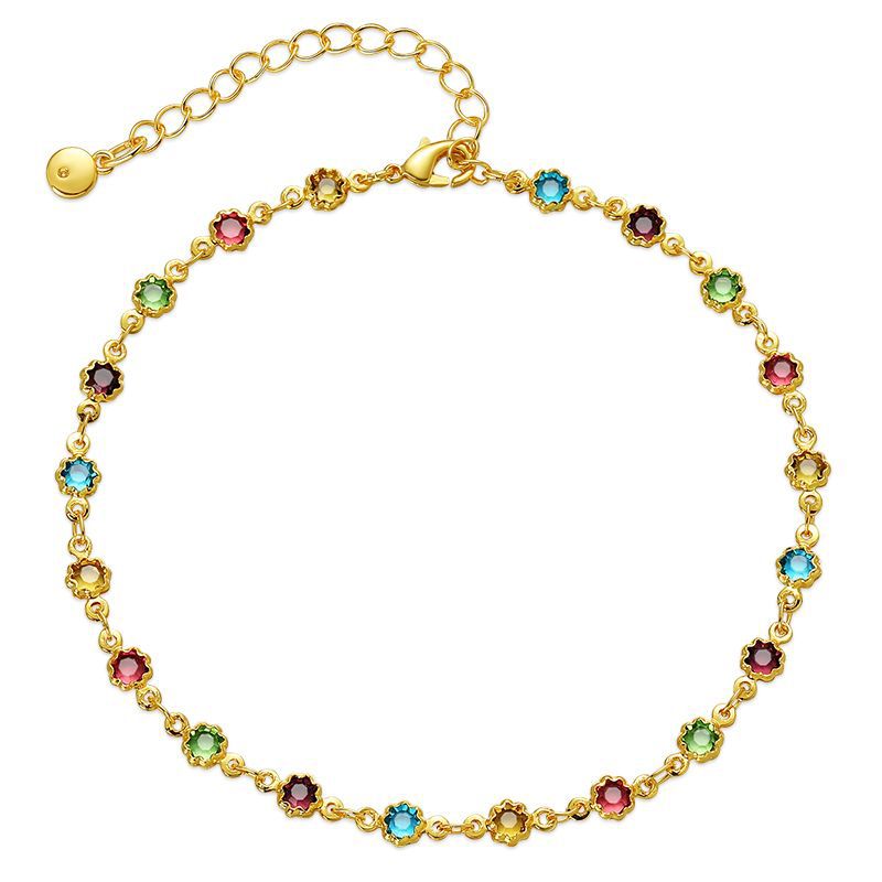 Colourful Zircon Chain Anklet — gold anklet, view 6