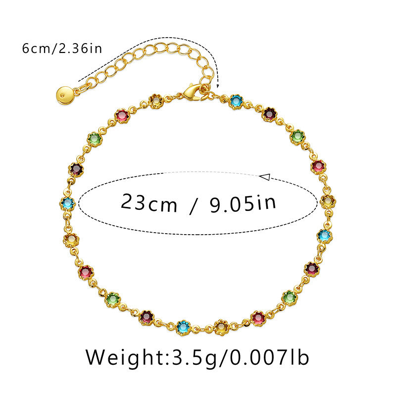 Colourful Zircon Chain Anklet — gold anklet, view 7