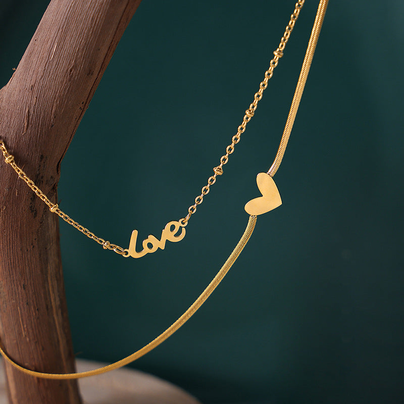 Letter and Love Pendant Anklet — gold anklet, view 3