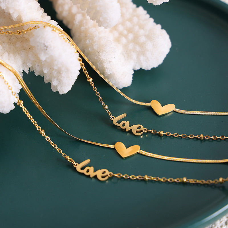 Letter and Love Pendant Anklet — gold anklet, view 4