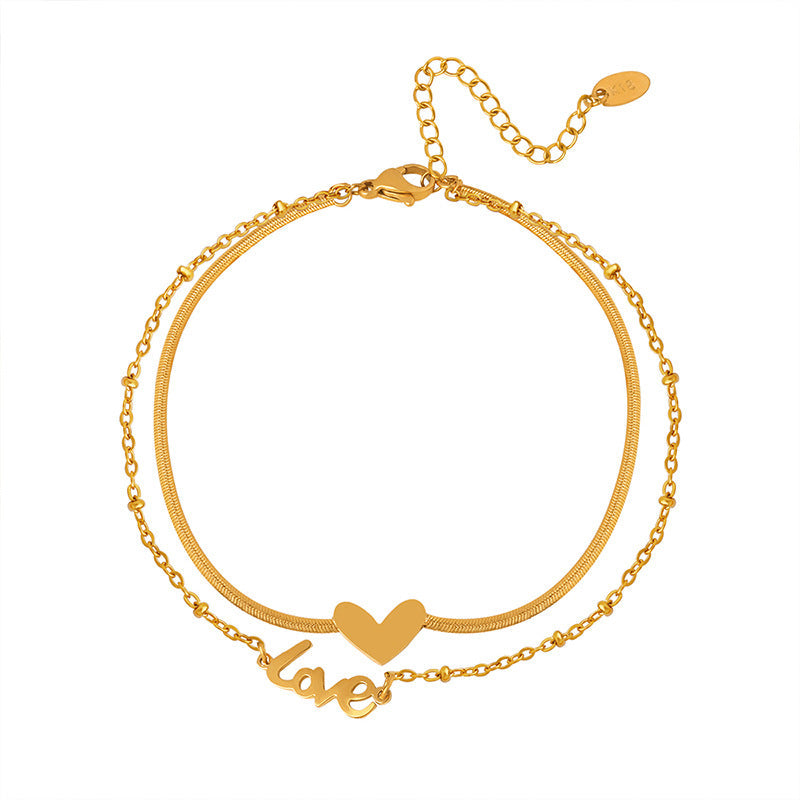 Letter and Love Pendant Anklet — gold anklet, view 5