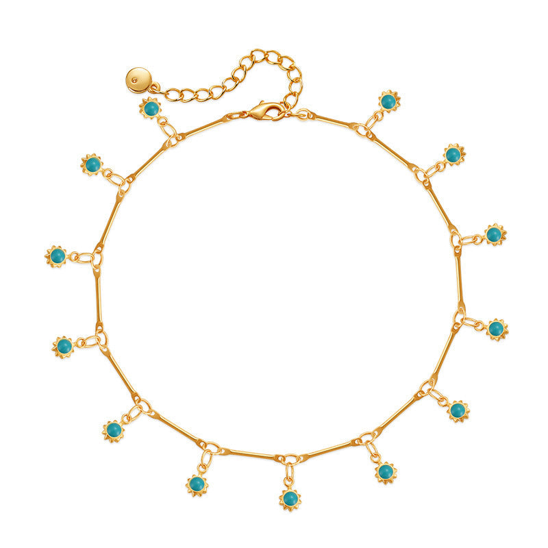 Blue Bead Pendant Tassel Anklet — gold anklet, view 5
