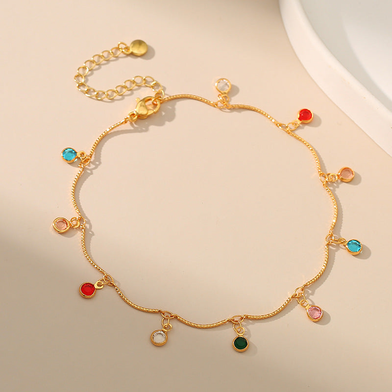 Colour Zircon Pendant Chain Anklet — gold anklet, view 2
