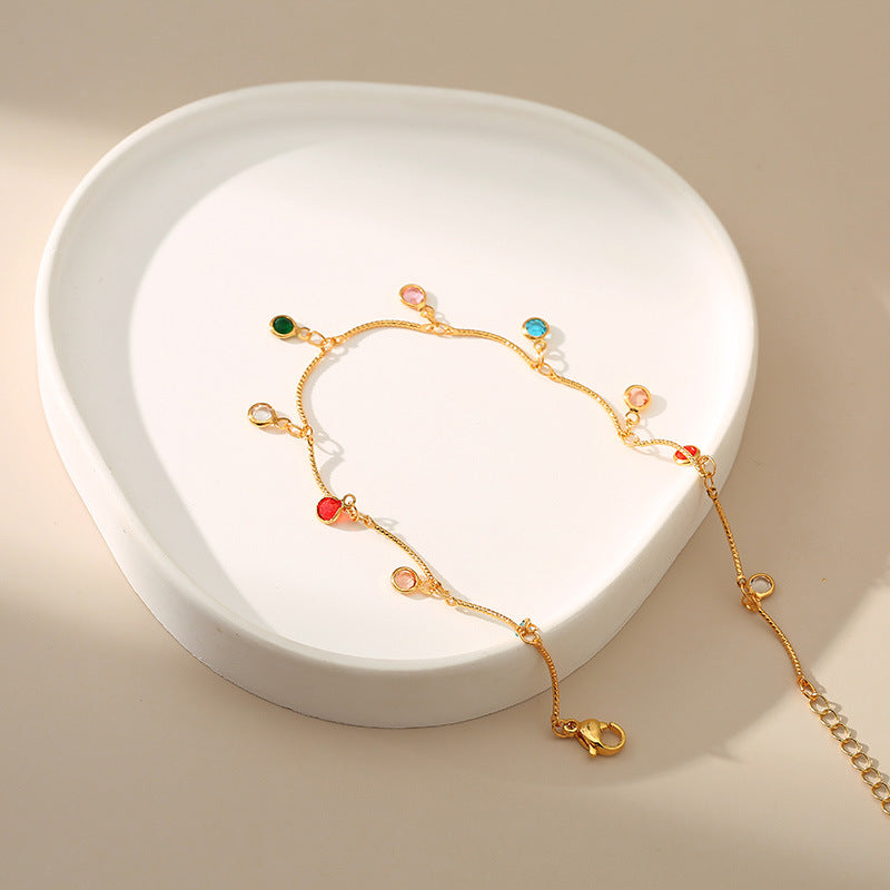 Colour Zircon Pendant Chain Anklet — gold anklet, view 3