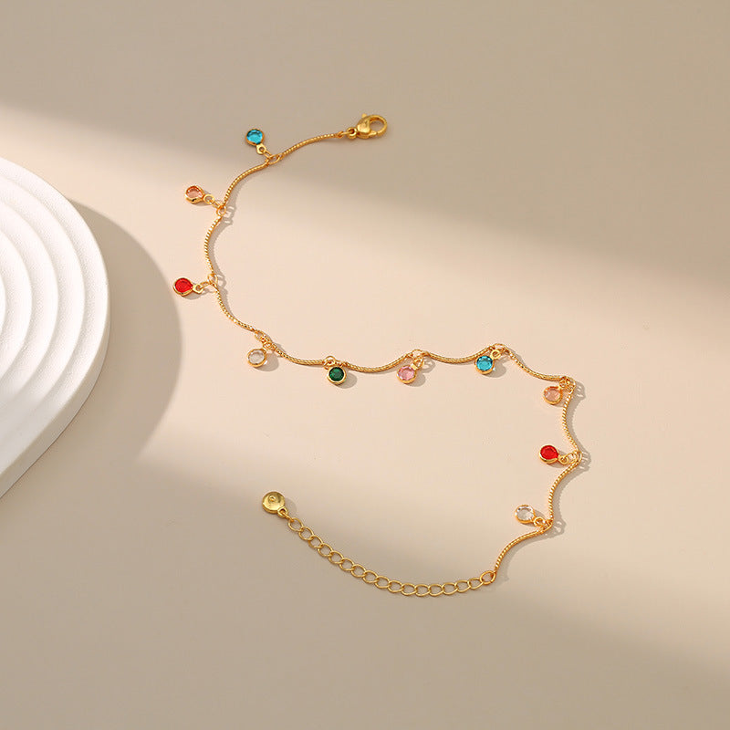 Colour Zircon Pendant Chain Anklet — gold anklet, view 4