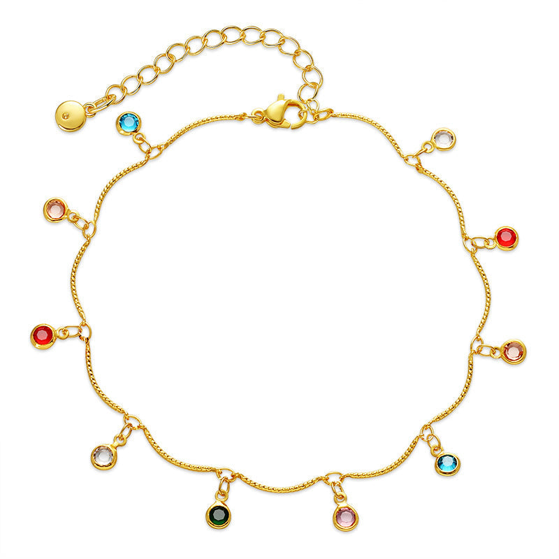 Colour Zircon Pendant Chain Anklet — gold anklet, view 5