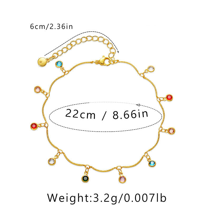 Colour Zircon Pendant Chain Anklet — gold anklet, view 6