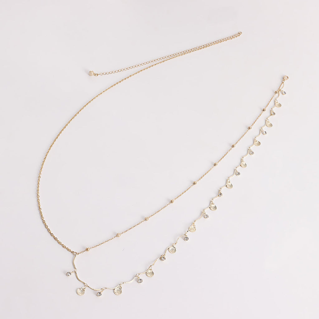 Shell Sequin Rhinestone Waist Chain — gold body chain, view 6