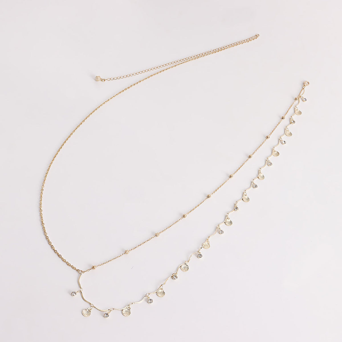 Shell Sequin Rhinestone Waist Chain — gold body chain, view 6