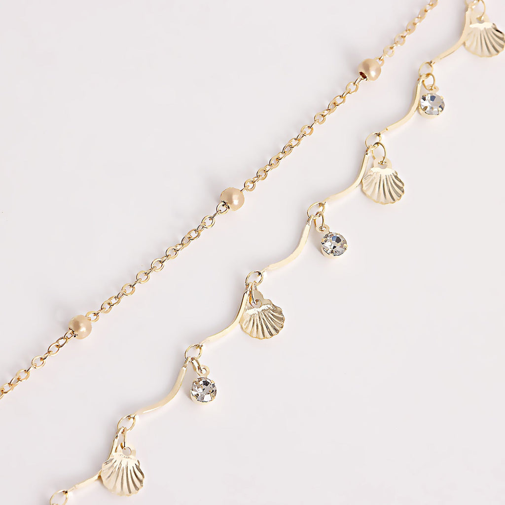Shell Sequin Rhinestone Waist Chain — gold body chain, view 9